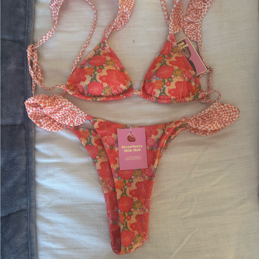 Strawberry Milk Mob Floral Bikini - Red and Orange